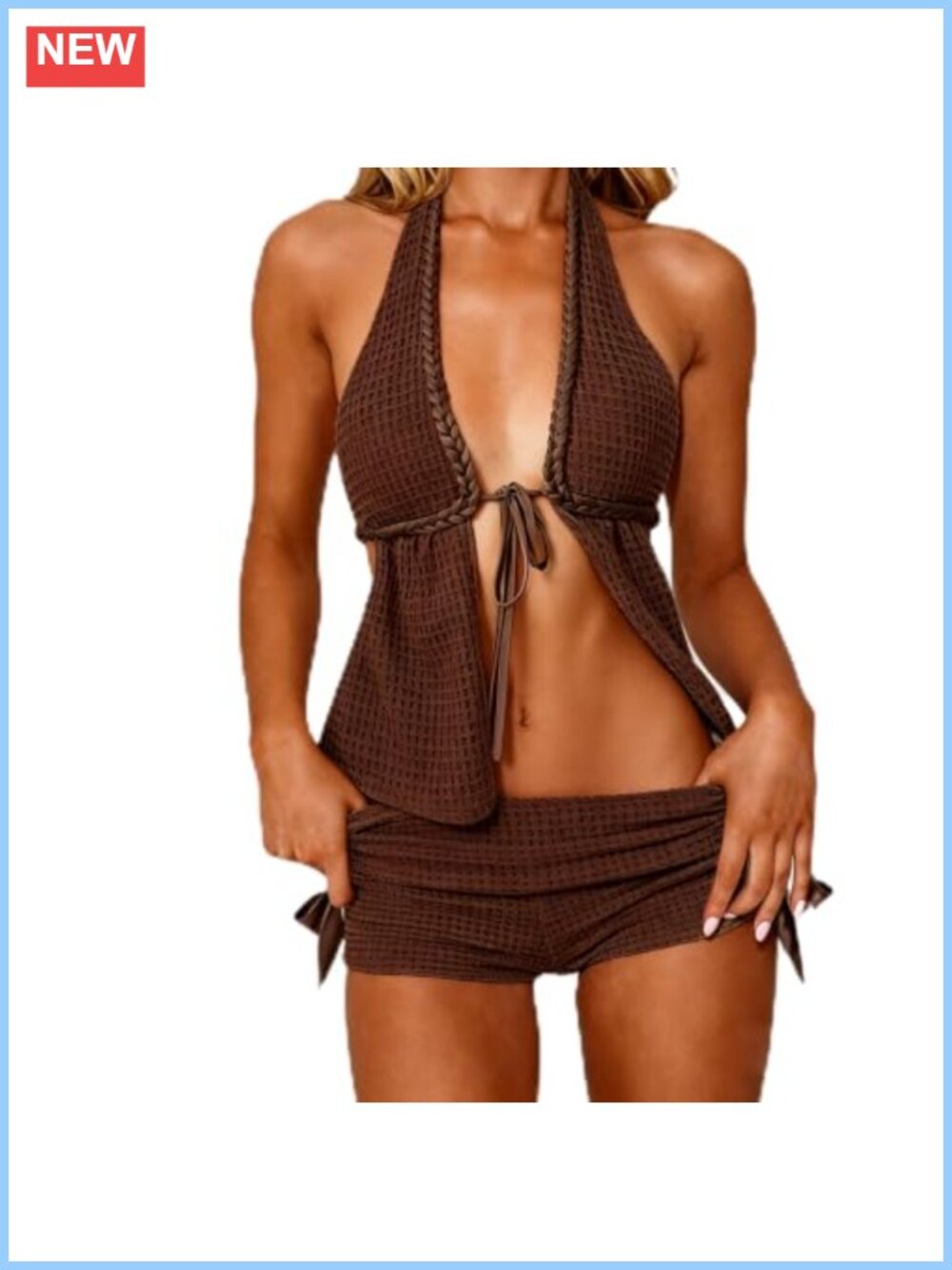 Crochet Knit Halter Cami & Shorts Set Beach Cover-Up